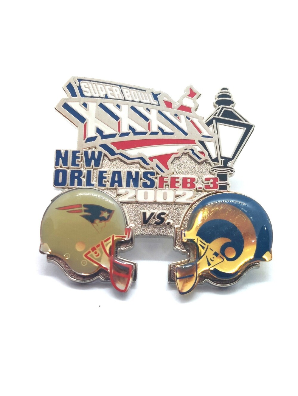 Super Bowl XXXVI Pin Patriots Rams February 3 2002 New Orleans NFL